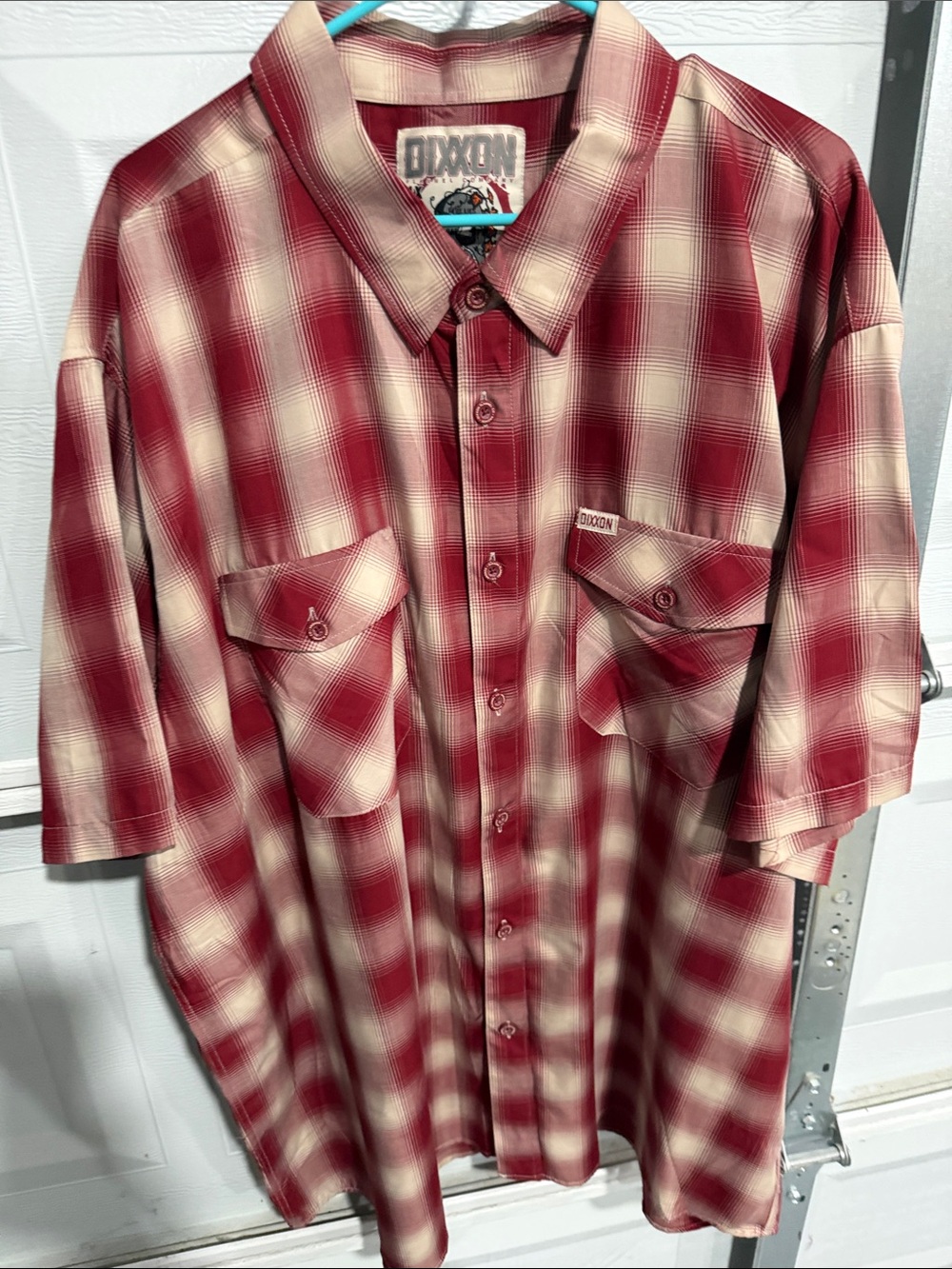 DIXXON Red and White Plaid Short-Sleeve Button-Down Shirt - Picture 5 of 6